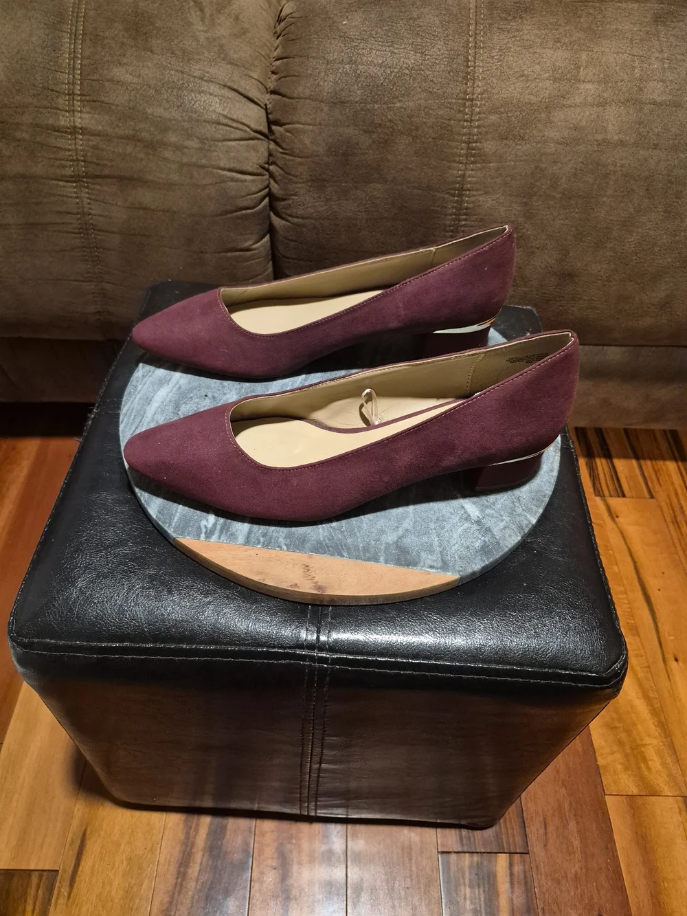 Ann Taylor Factory Women's Burgundy Textile Pointed Toe Block Heel Pumps 8